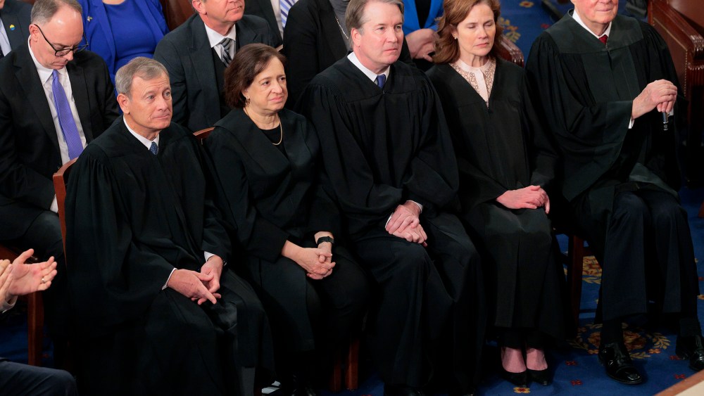 Chief Justice of the Supreme Court John Roberts, Justice Elena Kagan, Justice Brett Kavanaugh, Justice Amy Coney Barrett, and retired Justice Anthony Kennedy on March 4, 2025, at the U.S. Capitol.