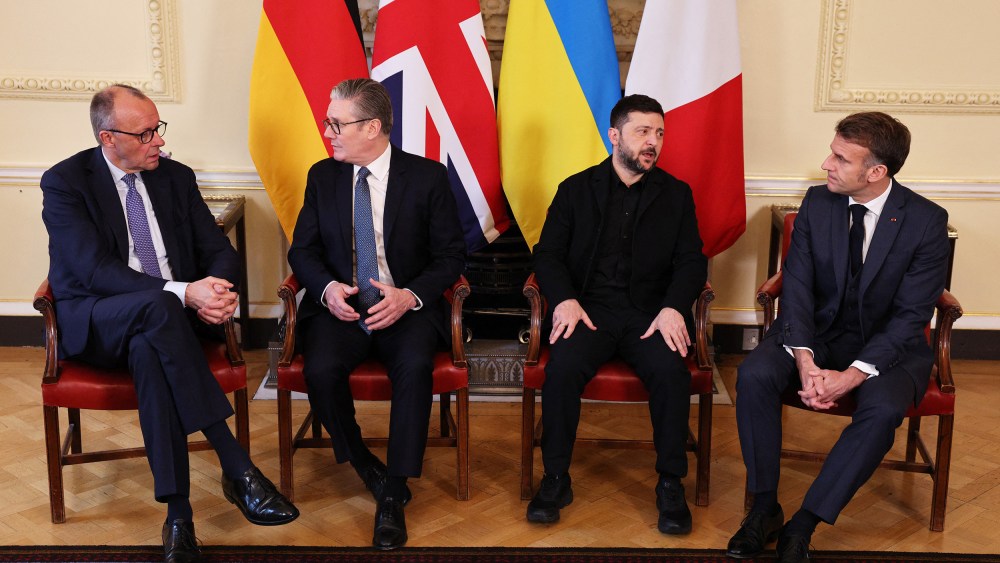 Germany's Chancellor Friedrich Merz, Britain's Prime Minister Keir Starmer, Ukraine's President Volodymyr Zelenskyy and France's President Emmanuel Macron ahead of a meeting inside 10 Downing Street in London on Dec. 8, 2025.