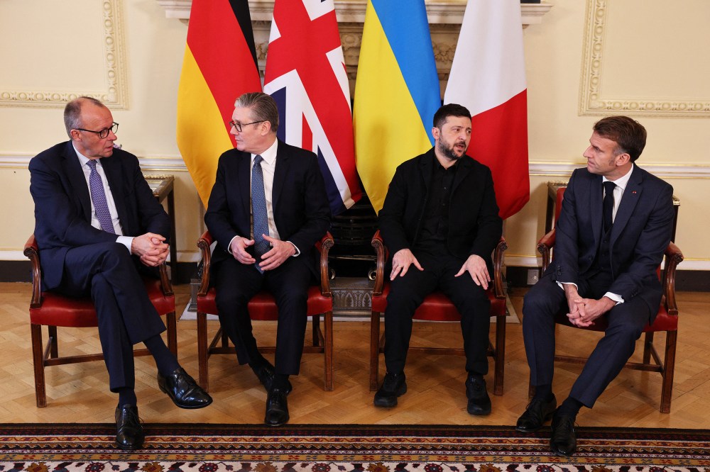 Germany's Chancellor Friedrich Merz, Britain's Prime Minister Keir Starmer, Ukraine's President Volodymyr Zelenskyy and France's President Emmanuel Macron ahead of a meeting inside 10 Downing Street in London on Dec. 8, 2025.
