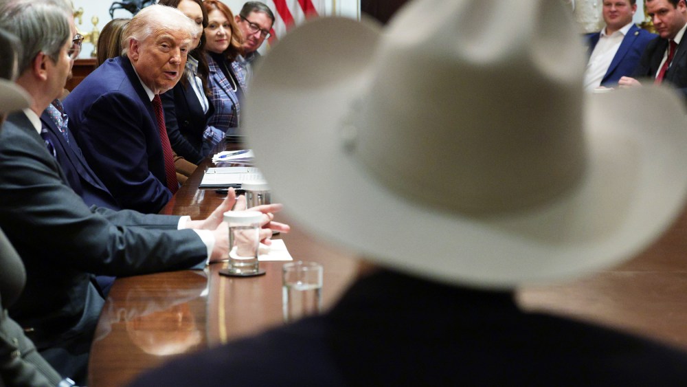 President Donald Trump participates in a roundtable discussion with farmers in the White House on Dec. 8, 2025.