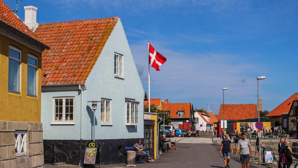National flag of Denmark in Bornholm, Denmark.