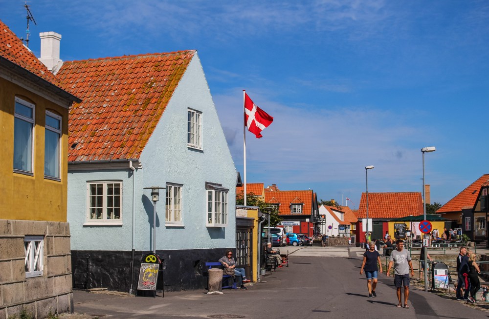 National flag of Denmark in Bornholm, Denmark.
