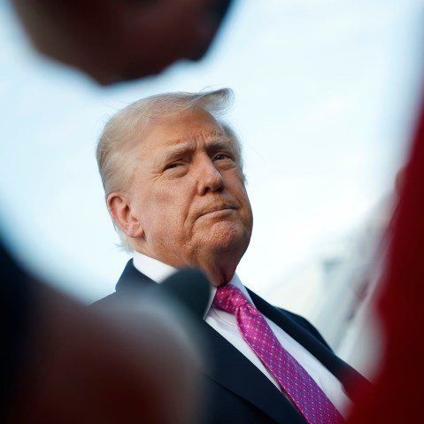 U.S. President Donald Trump speaks to reporters in New Jersey