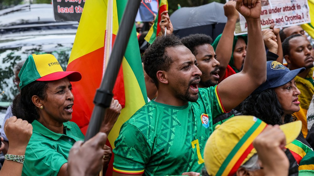 Members of the Ethiopian community demonstrate outside of the U.S. State Department in Washington D.C.