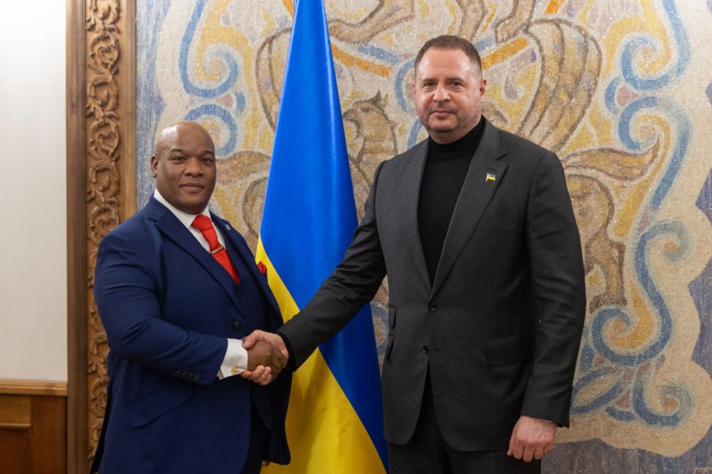 Pastor Mark Burns, left, and Head of the Office of the President of Ukraine Andriy Yermak on March 31, 2025, in Ukraine.