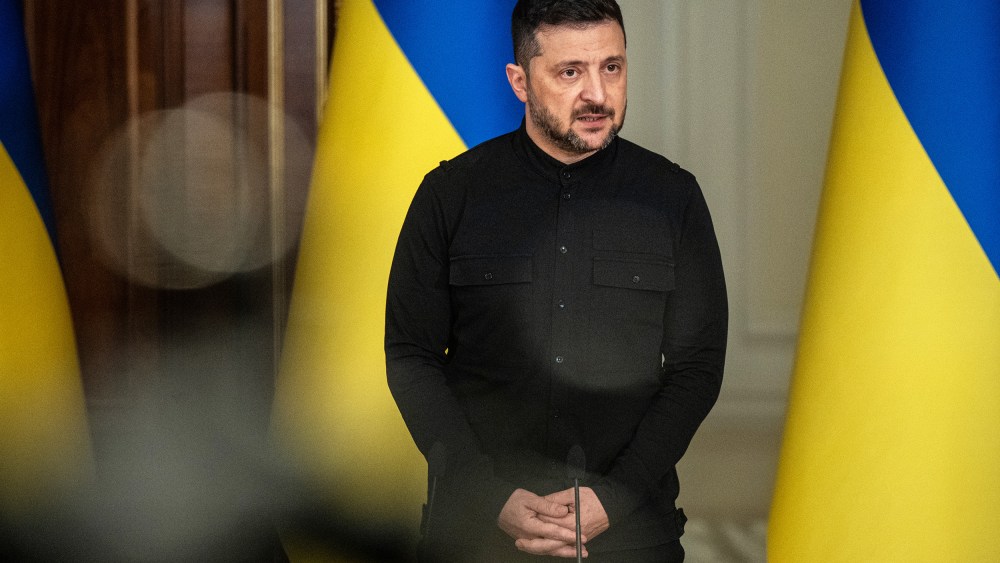 President of Ukraine Volodymyr Zelenskyy answers journalists' questions during a briefing in Kyiv, Ukraine.