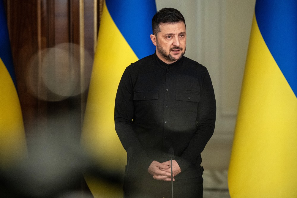 President of Ukraine Volodymyr Zelenskyy answers journalists' questions during a briefing in Kyiv, Ukraine.
