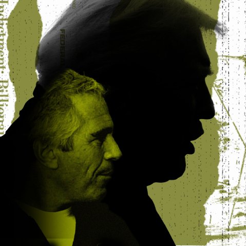 An illustration showing Donald Trump and Jeffery Epstein