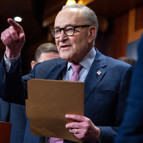 Senate Minority Leader Chuck Schumer speaks at a press conference on the upcoming deadline for the release of the Epstein files on Dec. 16 in Washington.