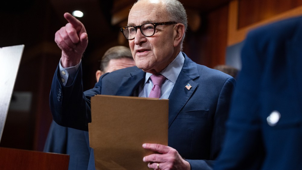 Senate Minority Leader Chuck Schumer speaks at a press conference on the upcoming deadline for the release of the Epstein files on Dec. 16 in Washington.