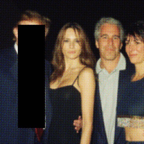 A photo illustration featuring Donald Trump (covered with a black redacted box), Melania Knauss, Jeffrey Epstein and Ghislaine Maxwell together at the Mar-a-Lago club, Palm Beach, F.L., on Feb. 12, 2000.