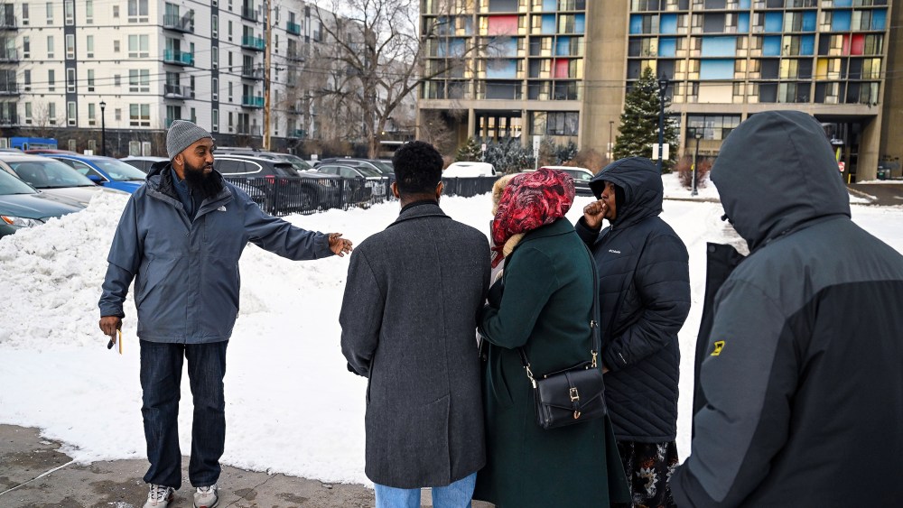 Minneapolis City Council member Jamal Osman (6th Ward) speaks to residents on Dec. 2, 2025, in Minneapolis.