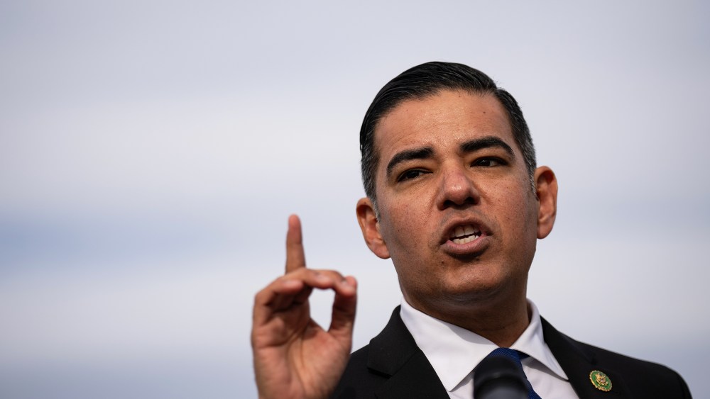 Rep. Robert Garcia speaks during a news conference outside the Capitol on Dec. 13, 2023.
