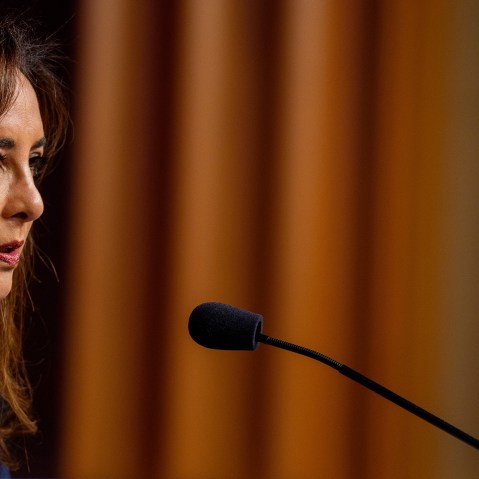 Harmeet Dhillon speaks during a news conference.
