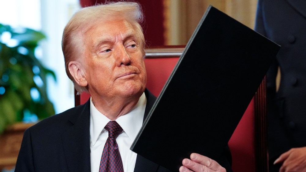 Newly sworn-in President Donald Trump takes part in a signing ceremony in the President's Room following the 60th inaugural ceremony on Jan. 20, 2025 at the US Capitol in Washington, D.C.