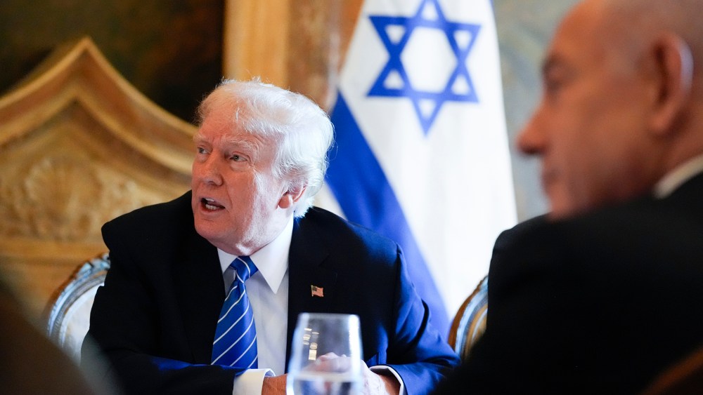 Donald Trump meets with Israeli Prime Minister Benjamin Netanyahu at his Mar-a-Lago estate.