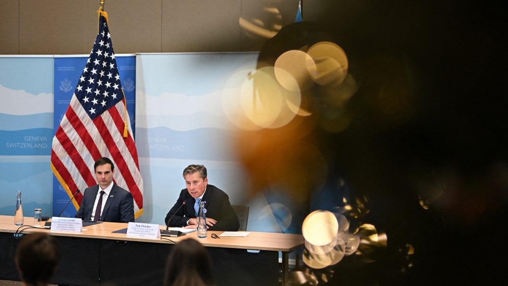 Jeremy Lewin, left, and Tom Fletcher at a signing ceremony.