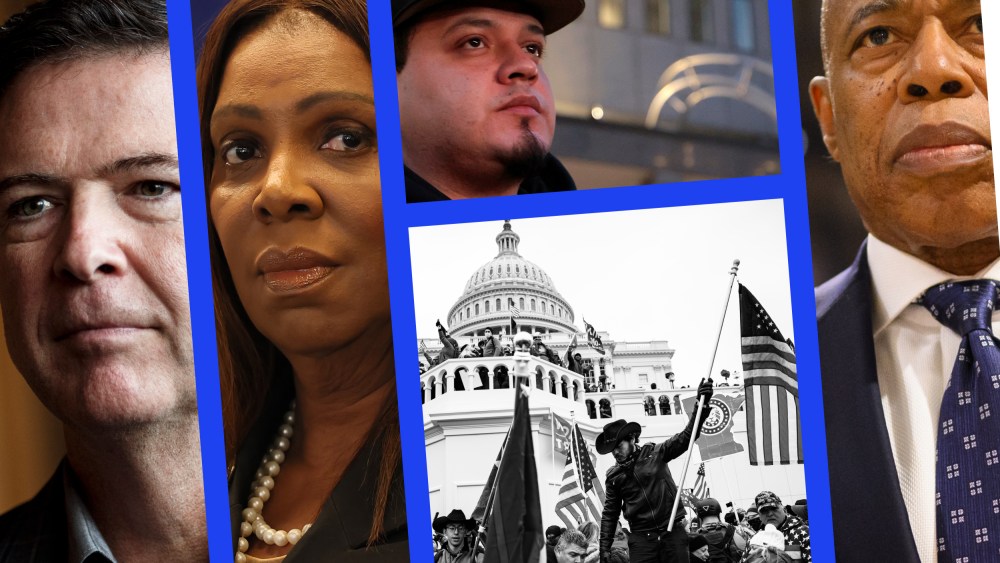 James Comey, Letitia James, Kilmar Abrego Garcia, Eric Adams, and rioters at the US Capitol on January 6th, 2021