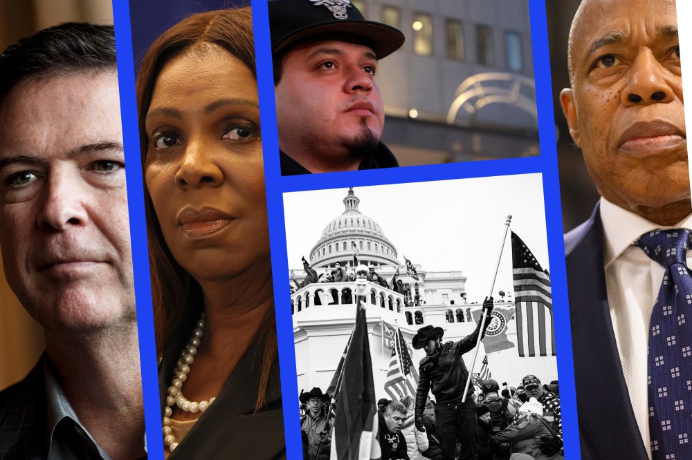 James Comey, Letitia James, Kilmar Abrego Garcia, Eric Adams, and rioters at the US Capitol on January 6th, 2021