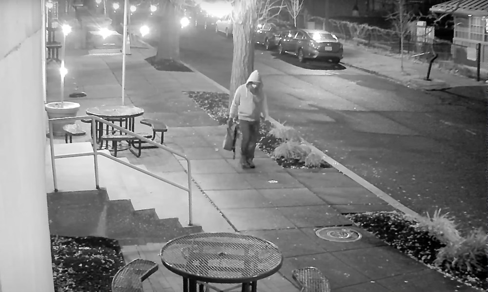 A screenshot of surveillance footage, released by the FBI, of the suspect in the pipe bomb case in the Capitol Hill neighborhood of Washington, D.C.