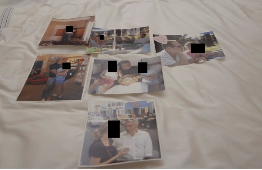 Photos of Jeffrey Epstein with unnamed girls in redacted and undated photos released by the Department of Justice.