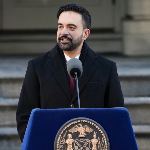Zohran Mamdani at podium during inauguration