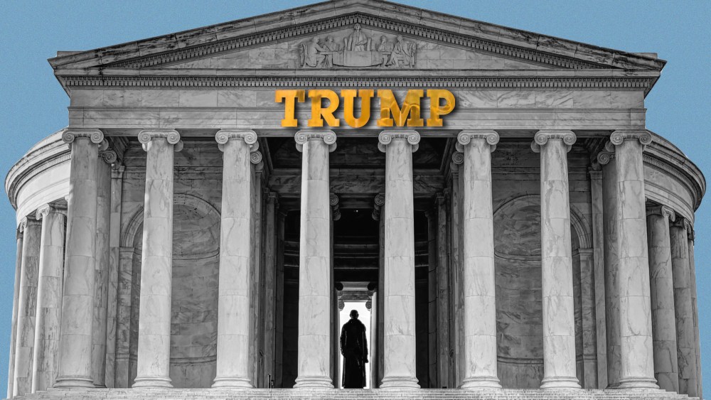 A photo illustration featuring the Jefferson Memorial with Trump's name in gold on top.