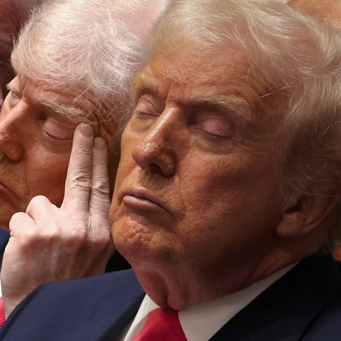 A collage of President Trump nearly falling asleep during his cabinet meeting on Dec. 2, 2025. It combines 5 separate photos.