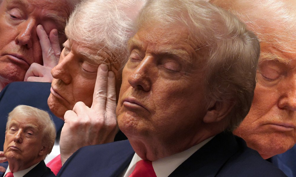 A collage of President Trump nearly falling asleep during his cabinet meeting on Dec. 2, 2025. It combines 5 separate photos.