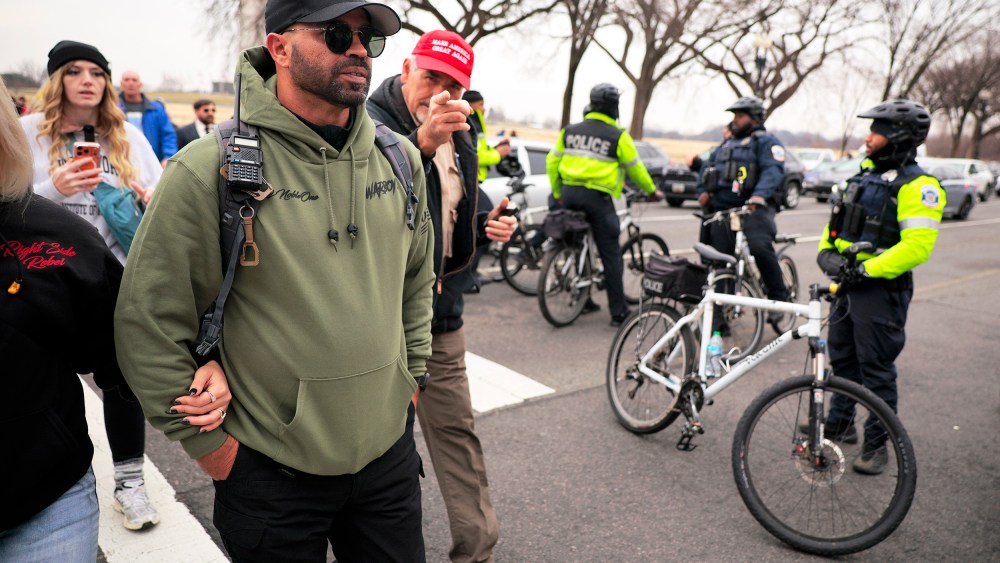 Former Proud Boys leader Enrique Tarrio attends a January 6th memorial march marking five years since the attack on the US Capitol on Jan. 06, 2026.