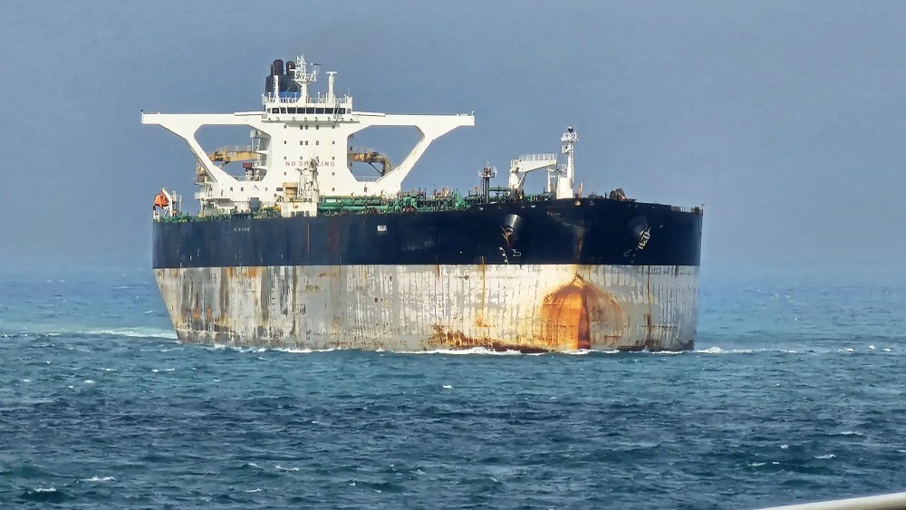 An oil tanker in the ocean.
