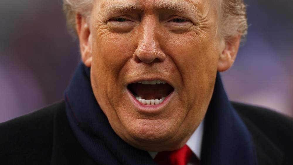 President Donald Trump with his mouth open.