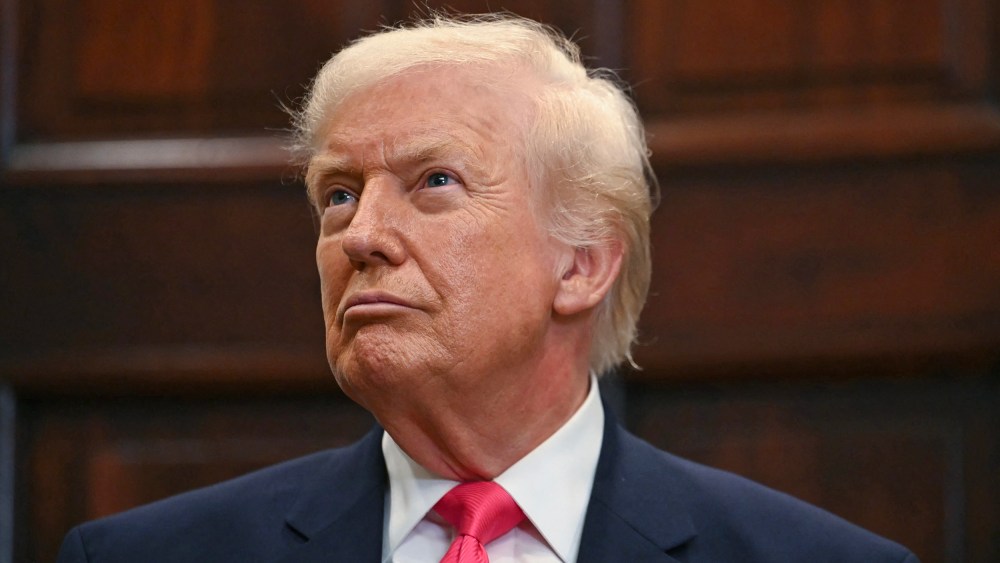 President Donald Trump looking up.