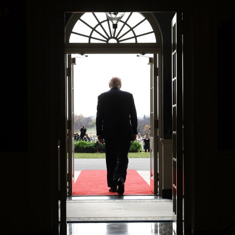 President Donald Trump in the doorway of the White House on Nov. 18, 2025.