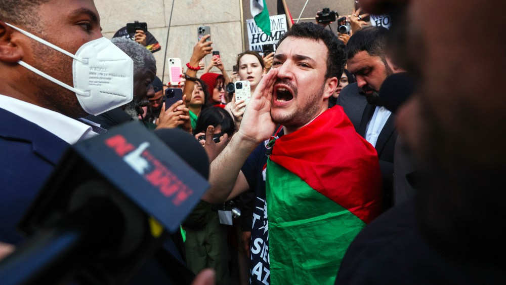 Mahmoud Khalil marches with supporters after he was released from ICE detention during a rally on June 22, 2025 in New York City.