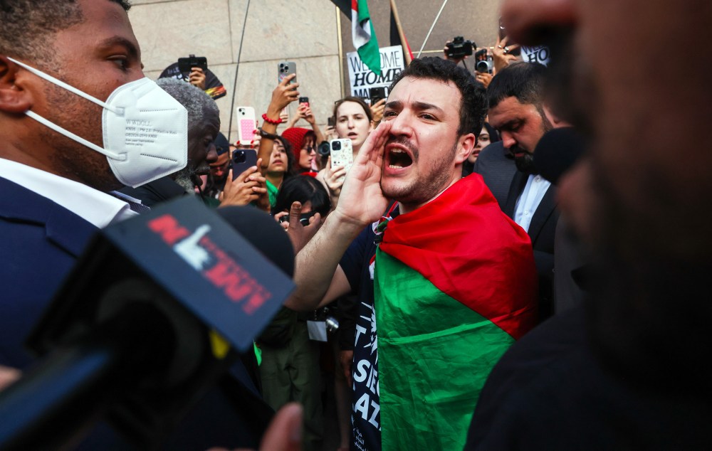 Mahmoud Khalil marches with supporters after he was released from ICE detention during a rally on June 22, 2025 in New York City.