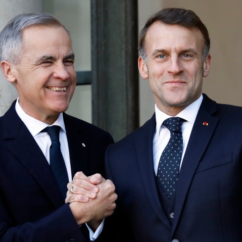 Canadian Prime Minister Mark Carney and French President Emmanuel Macron on Jan. 6, 2026, in Paris.