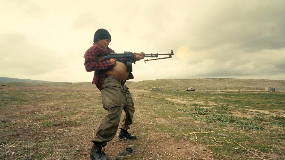 Teyana Taylor as Perfidia Beverly Hills firing a weapon while pregnant in the 2025 film "One Battle After Another."