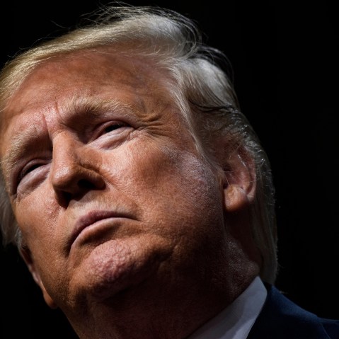 A close-up of Donald Trump looking stoic.