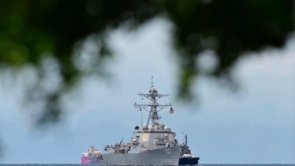 A warship on the water.