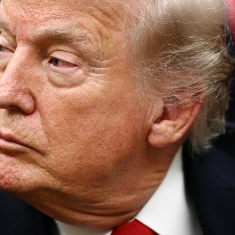 A very tight shot showing part of President Trump's face in a profile.
