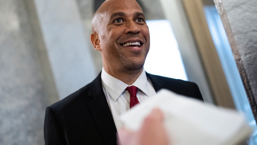 Sen. Cory Booker smiles in the Capitol.