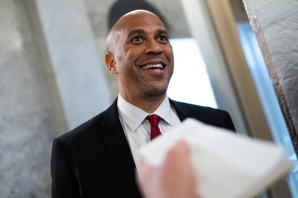 Sen. Cory Booker smiles in the Capitol.