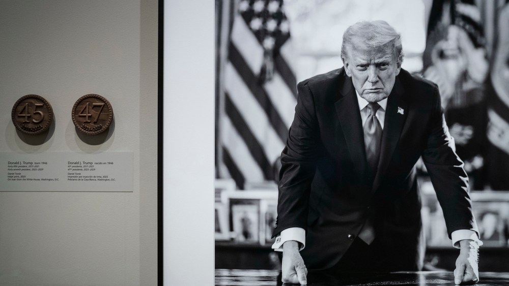 A photo of the new Trump portrait hanging in the National Portrait Gallery