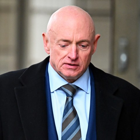 Sen. Mark Kelly exits federal court on Feb. 3, 2026 in Washington, D.C.
