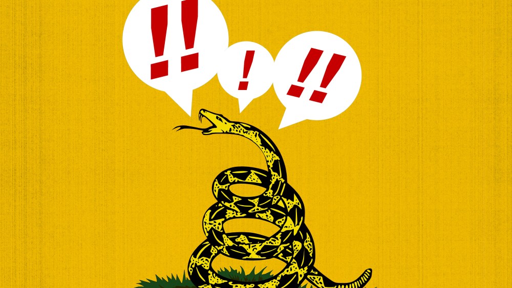 "Don't Tread On Me" snack with exclamation marks in speech bubbles above.