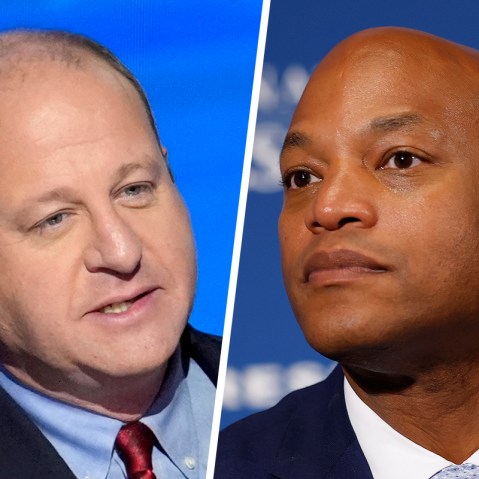 This is a split image of Jared Polis on the left and Wes Moore on the right.