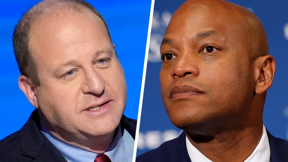 This is a split image of Jared Polis on the left and Wes Moore on the right.