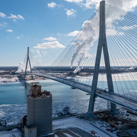 A cable-stayed bridge.