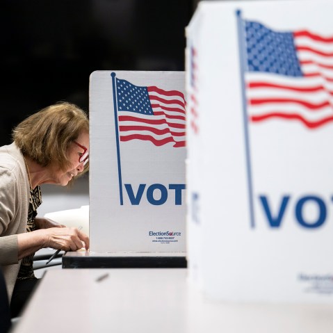 Voter at a voting precinct in Fairfax, VA.